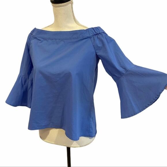 Cupio Blue off the shoulder bell sleeve top sz Small - Picture 3 of 8